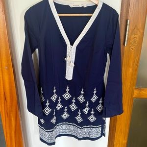 Athleta- Swim Coverup w/ embroidery- Navy and White- Size S